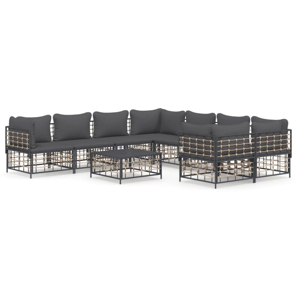 vidaXL Set mobilier de grădină cu perne, 9 piese, antracit, poliratan