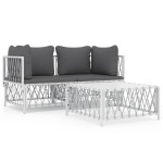 vidaXL Set mobilier de grădină, 3 piese, cu perne, alb, oțel