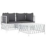 vidaXL Set mobilier de grădină, 3 piese, cu perne, alb, oțel