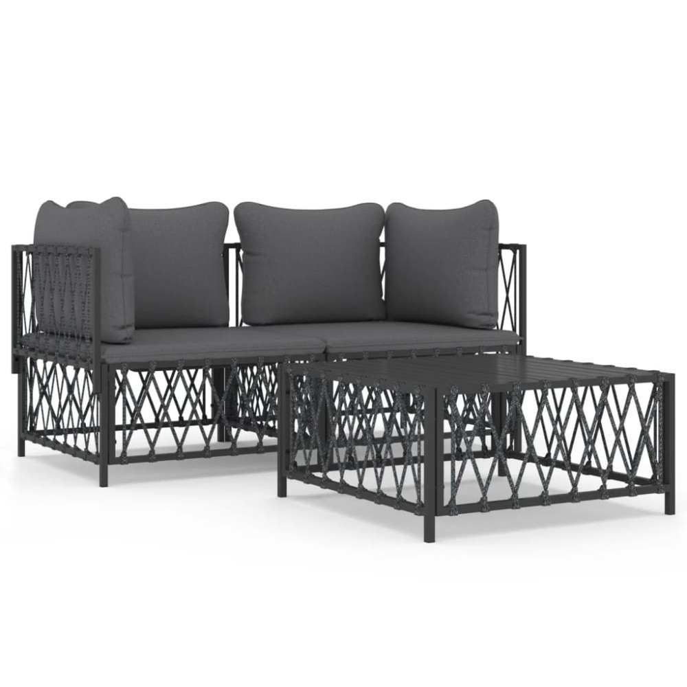 vidaXL Set mobilier de grădină, cu perne, antracit, 3 piese, oțel