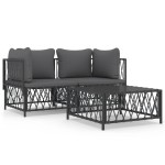 vidaXL Set mobilier de grădină, cu perne, antracit, 3 piese, oțel