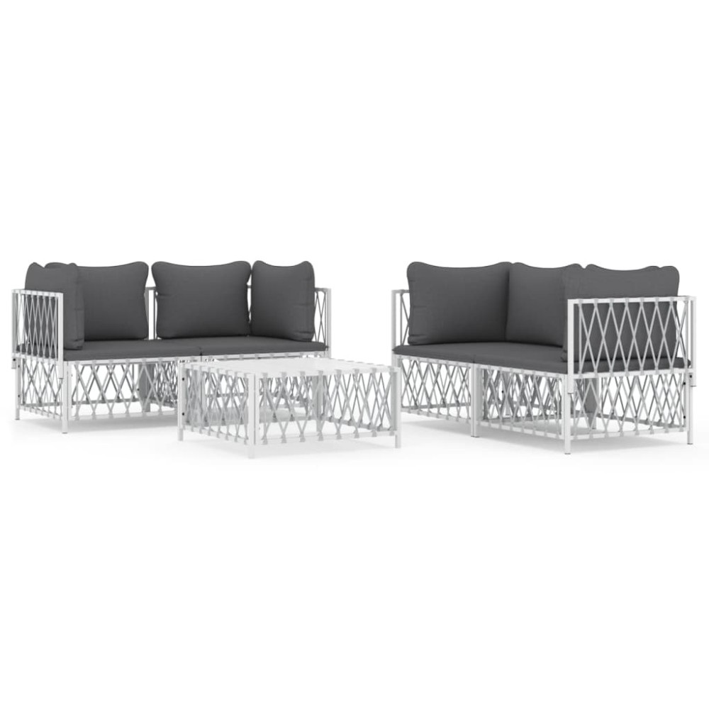 vidaXL Set mobilier de grădină, 5 piese, cu perne, alb, oțel