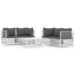 vidaXL Set mobilier de grădină, 5 piese, cu perne, alb, oțel vidaXL Set mobilier de grădină, 5 piese, cu perne, alb, oțel