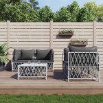 vidaXL Set mobilier de grădină, 5 piese, cu perne, alb, oțel vidaXL Set mobilier de grădină, 5 piese, cu perne, alb, oțel
