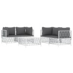vidaXL Set mobilier de grădină, 5 piese, cu perne, alb, oțel vidaXL Set mobilier de grădină, 5 piese, cu perne, alb, oțel