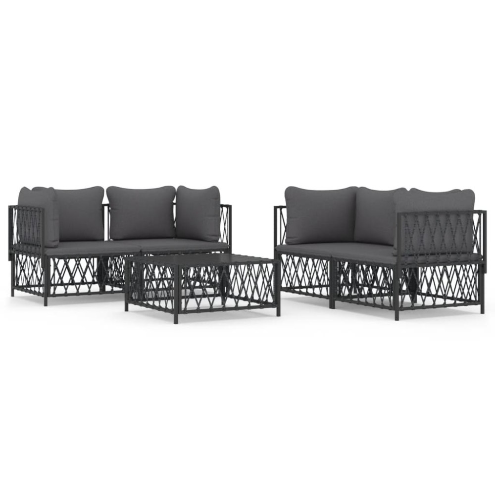 vidaXL Set mobilier de grădină, 5 piese, cu perne, antracit, oțel