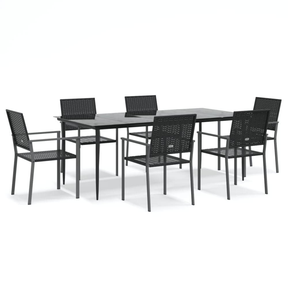 vidaXL Set mobilier de grădină, 7 piese, poliratan și oțel