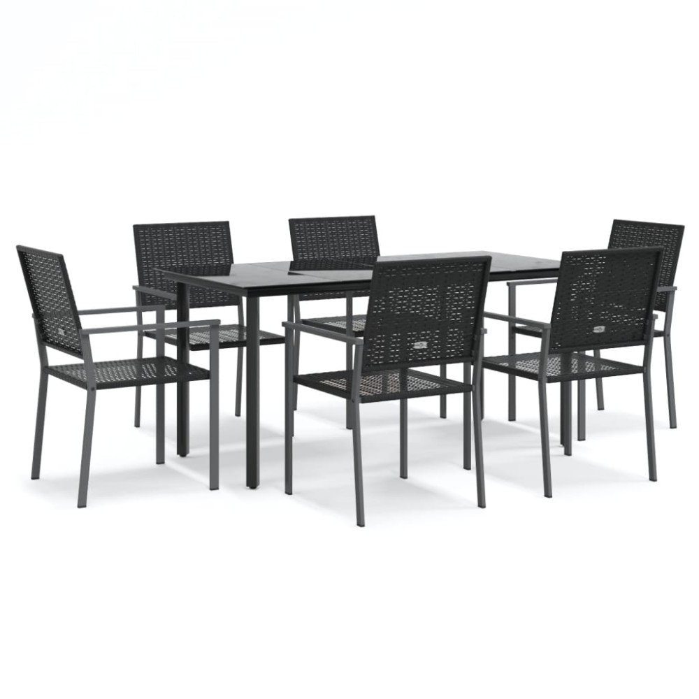 vidaXL Set mobilier de grădină, 7 piese, poliratan și oțel