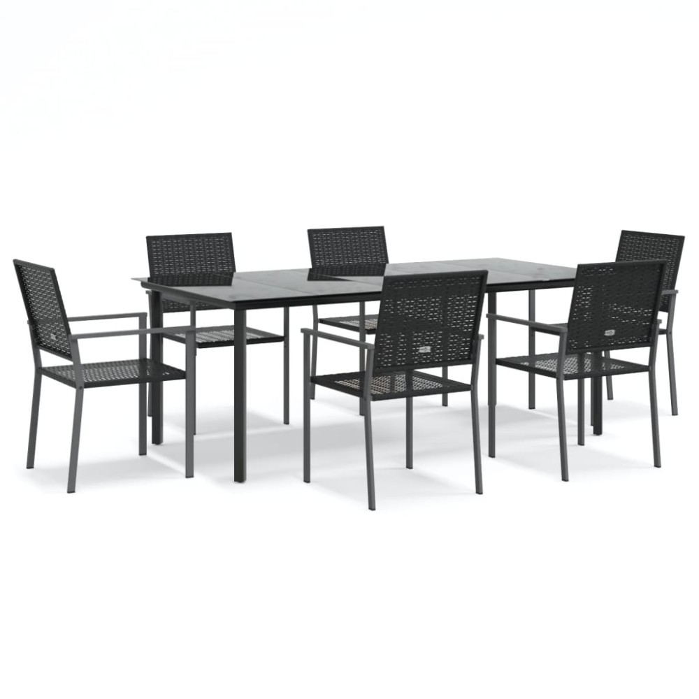 vidaXL Set mobilier de grădină, 7 piese, poliratan și oțel
