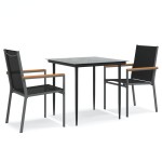 vidaXL Set mobilier de grădină, 3 piese, negru, textilenă și oțel vidaXL Set mobilier de grădină, 3 piese, negru, textilenă și oțel