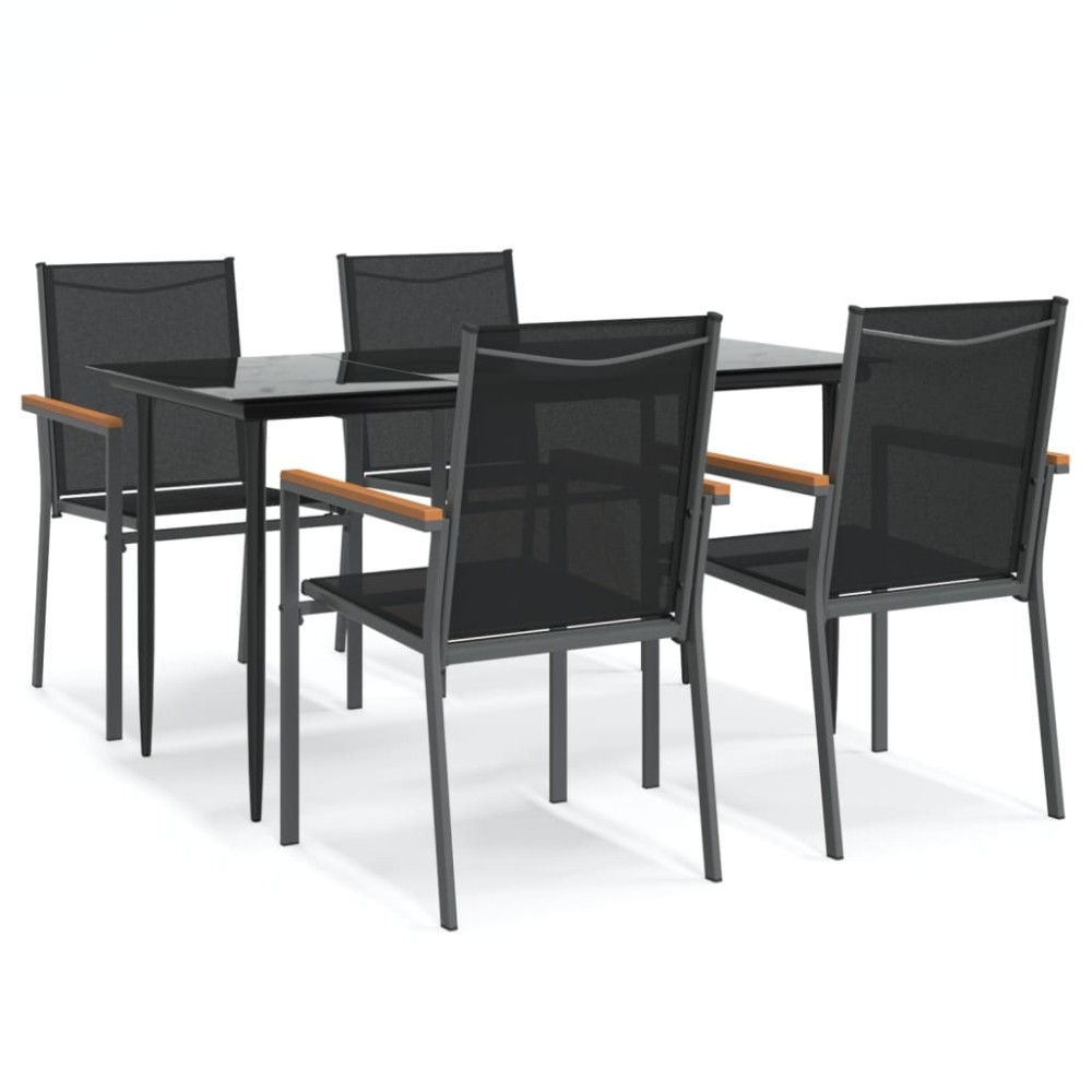 vidaXL Set mobilier de grădină, 5 piese, negru, textilenă și oțel