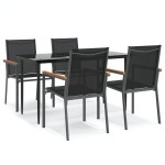 vidaXL Set mobilier de grădină, 5 piese, negru, textilenă și oțel