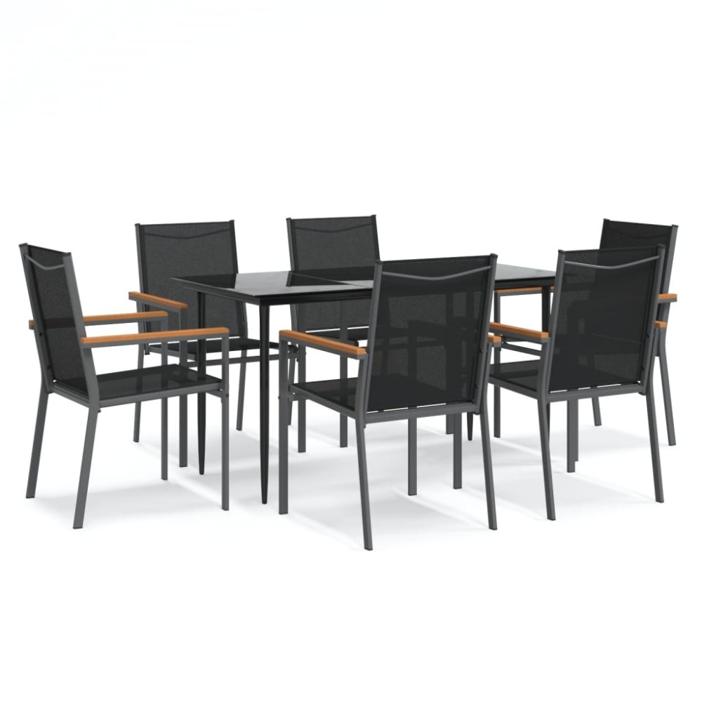 vidaXL Set mobilier de grădină, 7 piese, negru, textilenă și oțel