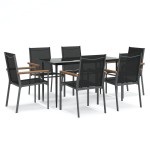 vidaXL Set mobilier de grădină, 7 piese, negru, textilenă și oțel