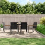 vidaXL Set mobilier de grădină, 7 piese, negru, textilenă și oțel