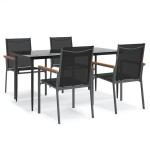 vidaXL Set mobilier de grădină, 5 piese, negru, textilenă și oțel