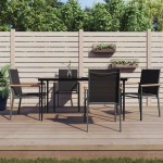 vidaXL Set mobilier de grădină, 5 piese, negru, textilenă și oțel