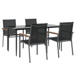 vidaXL Set mobilier de grădină, 5 piese, negru, textilenă și oțel