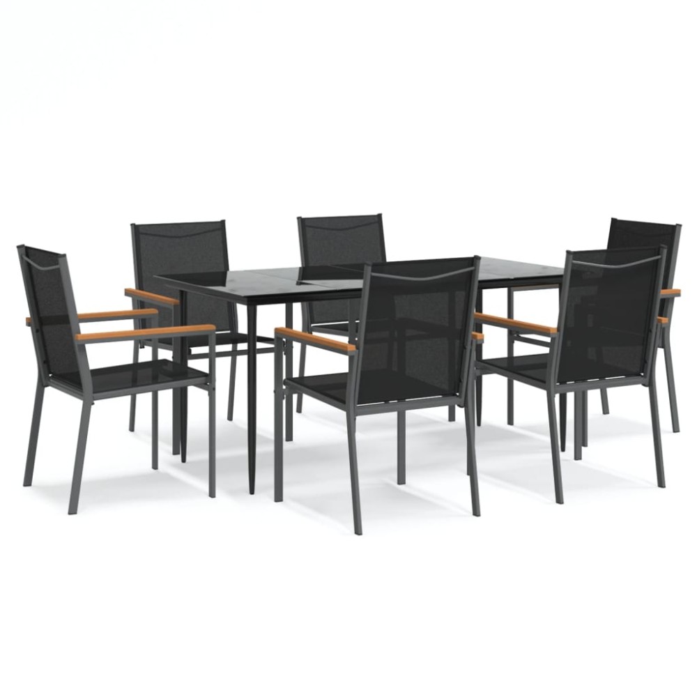 vidaXL Set mobilier de grădină, 7 piese, negru, textilenă și oțel