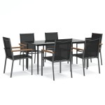 vidaXL Set mobilier de grădină, 7 piese, negru, textilenă și oțel