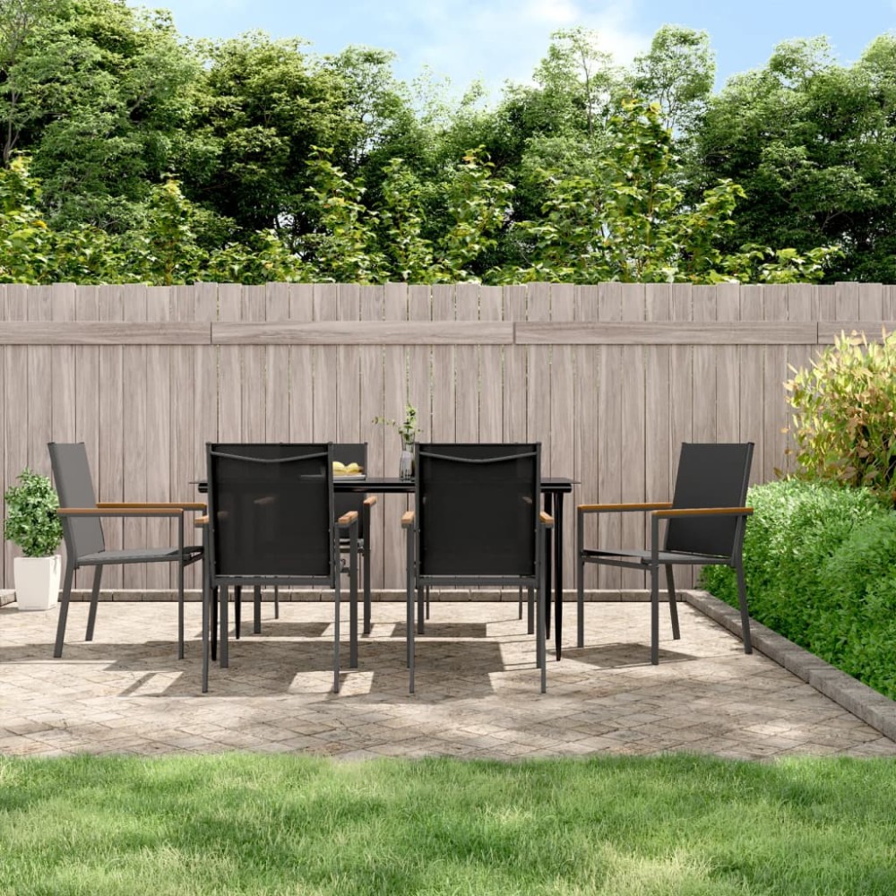 vidaXL Set mobilier de grădină, 7 piese, negru, textilenă și oțel
