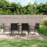 vidaXL Set mobilier de grădină, 7 piese, negru, textilenă și oțel