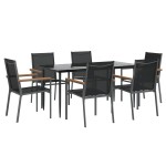 vidaXL Set mobilier de grădină, 7 piese, negru, textilenă și oțel