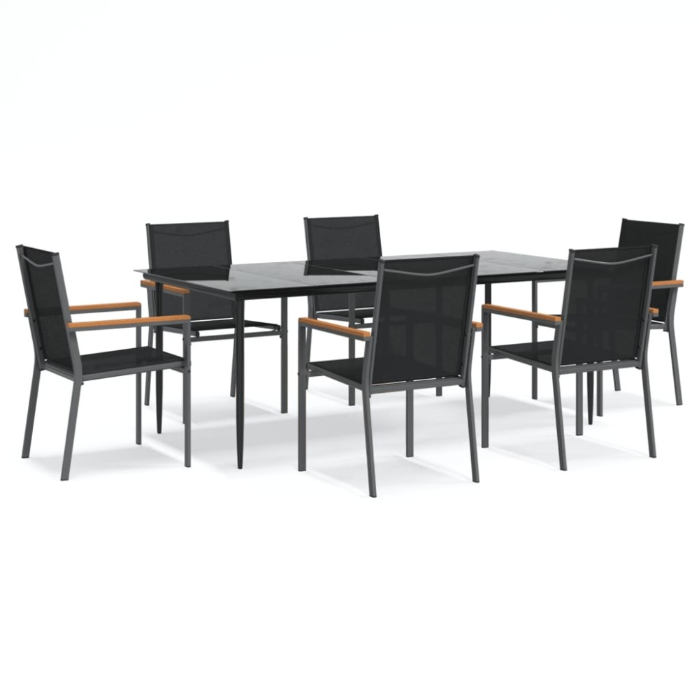 vidaXL Set mobilier de grădină, 7 piese, negru, textilenă și oțel