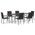vidaXL Set mobilier de grădină, 7 piese, negru, textilenă și oțel