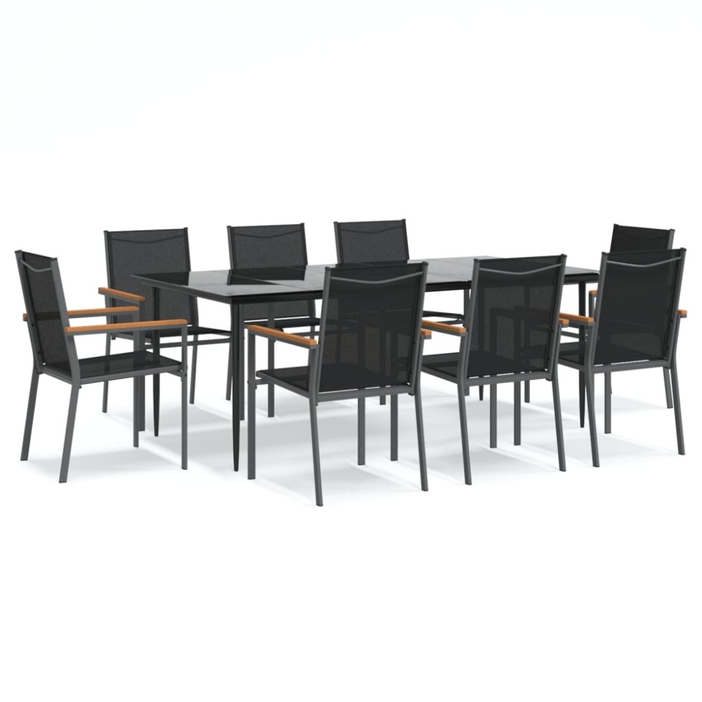 vidaXL Set mobilier de grădină, 9 piese, negru, textilenă și oțel