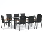 vidaXL Set mobilier de grădină, 9 piese, negru, textilenă și oțel vidaXL Set mobilier de grădină, 9 piese, negru, textilenă și oțel