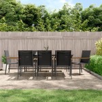 vidaXL Set mobilier de grădină, 9 piese, negru, textilenă și oțel vidaXL Set mobilier de grădină, 9 piese, negru, textilenă și oțel