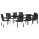 vidaXL Set mobilier de grădină, 9 piese, negru, textilenă și oțel vidaXL Set mobilier de grădină, 9 piese, negru, textilenă și oțel