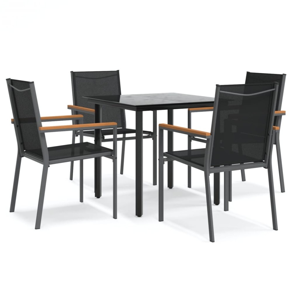 vidaXL Set mobilier de grădină, 5 piese, negru, textilenă și oțel
