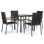 vidaXL Set mobilier de grădină, 5 piese, negru, textilenă și oțel