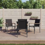 vidaXL Set mobilier de grădină, 5 piese, negru, textilenă și oțel