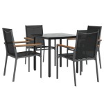 vidaXL Set mobilier de grădină, 5 piese, negru, textilenă și oțel