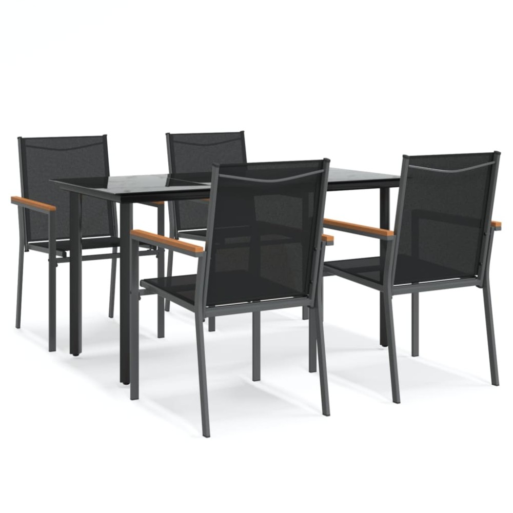 vidaXL Set mobilier de grădină, 5 piese, negru, textilenă și oțel