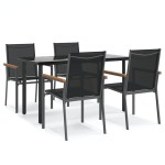 vidaXL Set mobilier de grădină, 5 piese, negru, textilenă și oțel