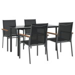vidaXL Set mobilier de grădină, 5 piese, negru, textilenă și oțel