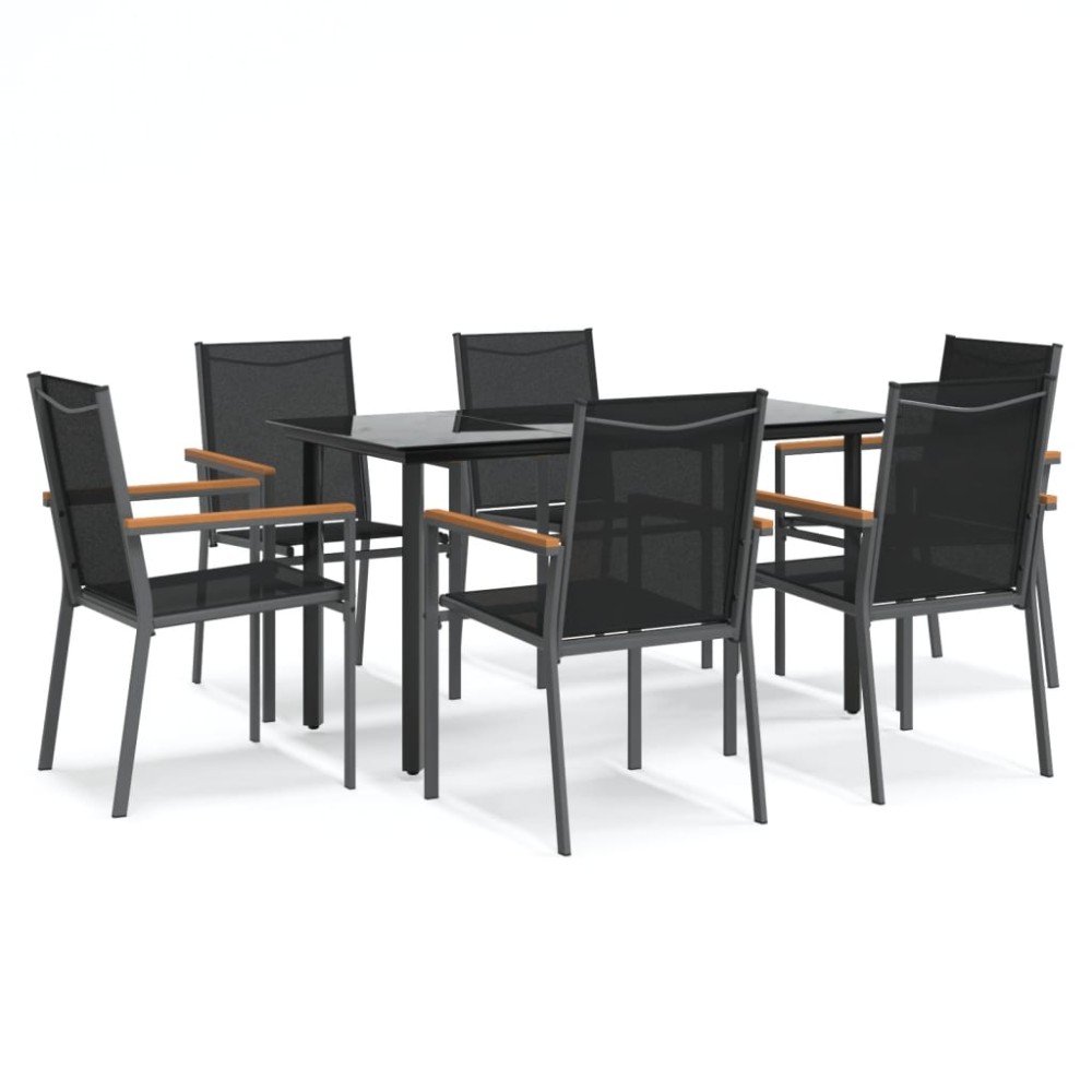 vidaXL Set mobilier de grădină, 7 piese, negru, textilenă și oțel