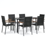 vidaXL Set mobilier de grădină, 7 piese, negru, textilenă și oțel