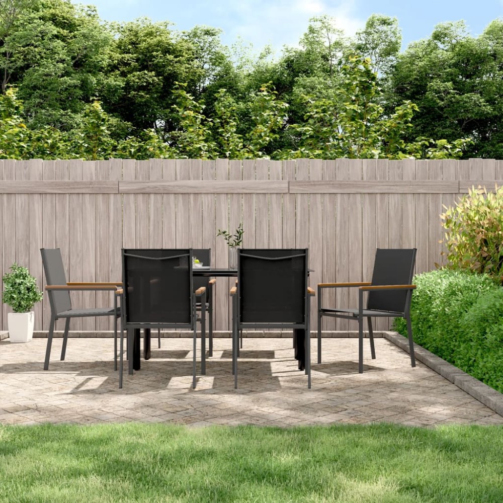 vidaXL Set mobilier de grădină, 7 piese, negru, textilenă și oțel