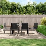 vidaXL Set mobilier de grădină, 7 piese, negru, textilenă și oțel