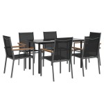 vidaXL Set mobilier de grădină, 7 piese, negru, textilenă și oțel