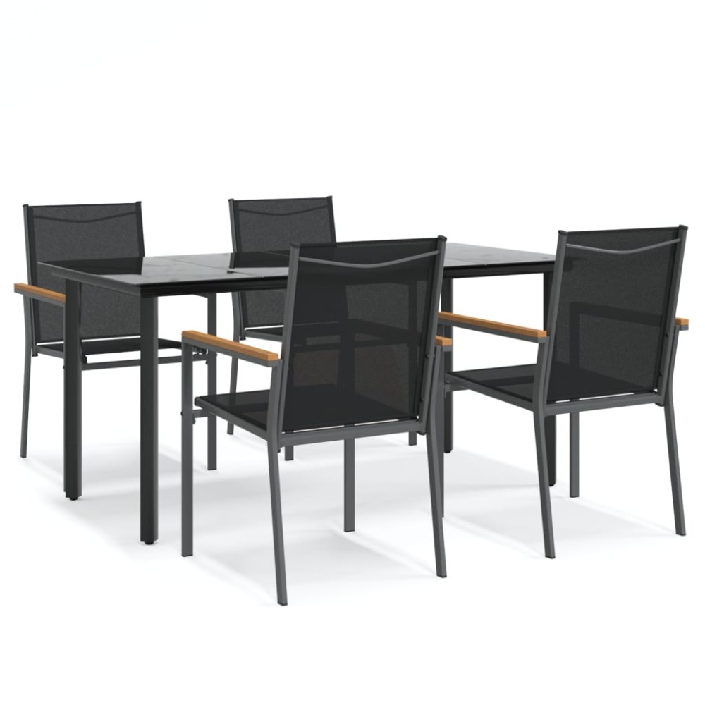 vidaXL Set mobilier de grădină, 5 piese, negru, textilenă și oțel