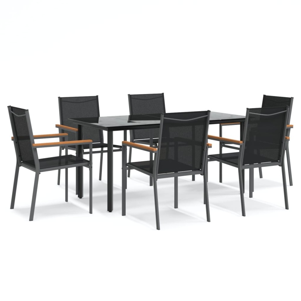 vidaXL Set mobilier de grădină, 7 piese, negru, textilenă și oțel