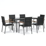 vidaXL Set mobilier de grădină, 7 piese, negru, textilenă și oțel