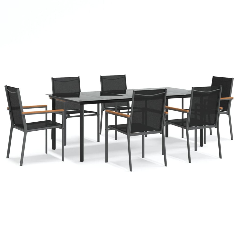 vidaXL Set mobilier de grădină, 7 piese, negru, textilenă și oțel