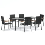 vidaXL Set mobilier de grădină, 7 piese, negru, textilenă și oțel